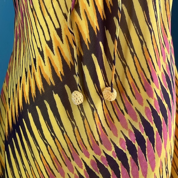 Yellow and chiffon sun Dress with round tassel detail, good dress for curves - Picture 6 of 8